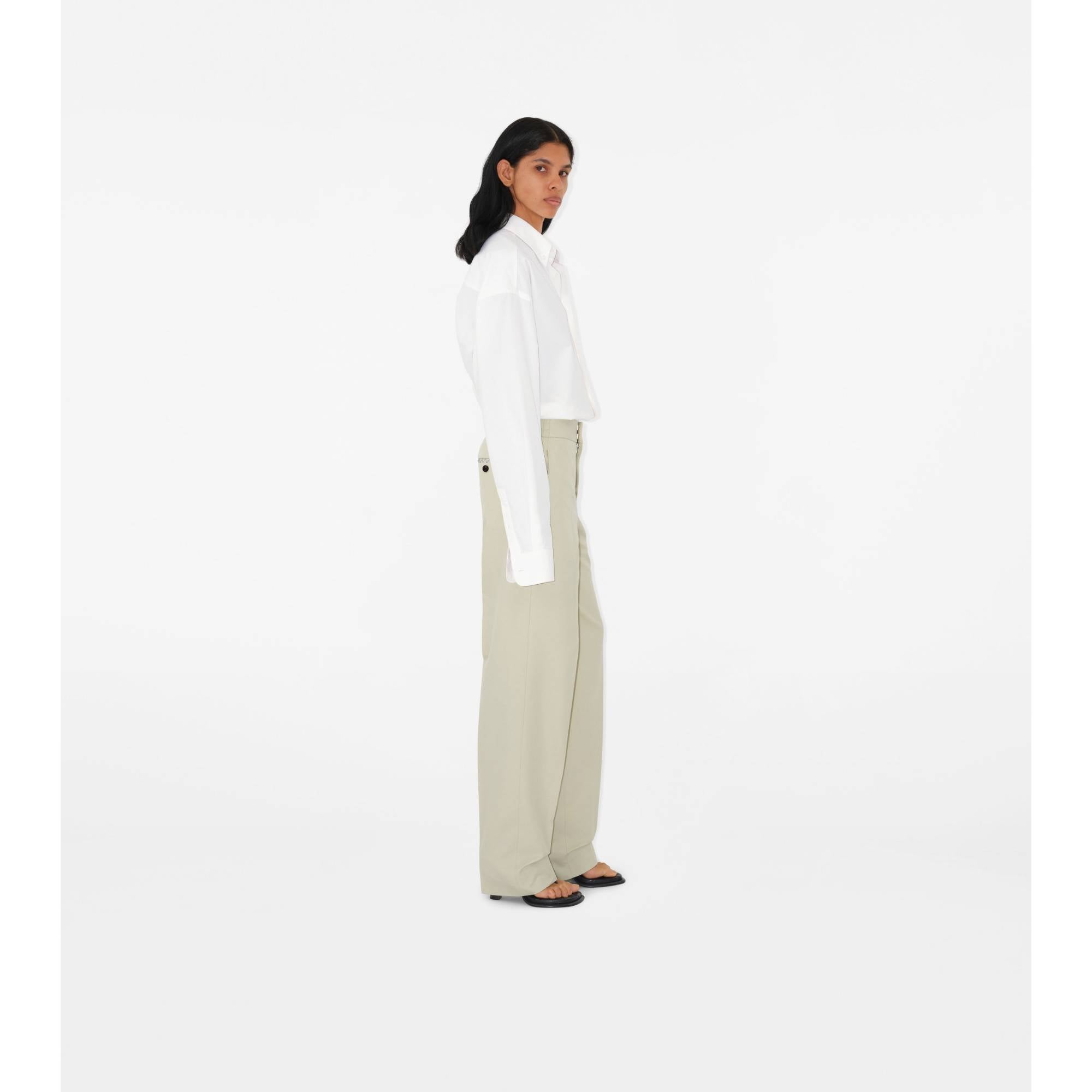 Cotton Blend Trousers - Plaster